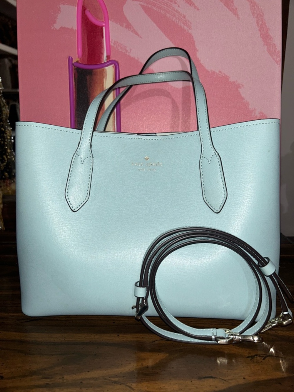 kate spade Pale Blue Leather Tote with Detachable Strap